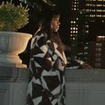 Misty’s long geometric coat on The Equalizer