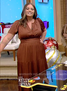 Monica Mangin’s brown maxi dress on Live with Kelly and Ryan