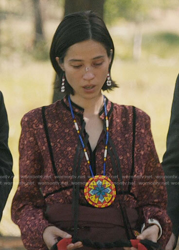 Monica’s red floral dress on Yellowstone