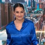 Morgan’s blue elbow sleeve satin blouse on NBC News Daily