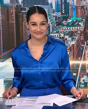 Morgan’s blue elbow sleeve satin blouse on NBC News Daily