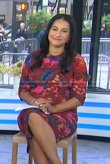 Morgan’s red floral fitted dress on Today
