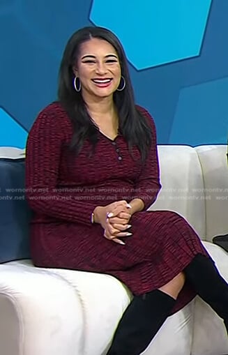 Morgan’s red ribbed space dye dress on Today