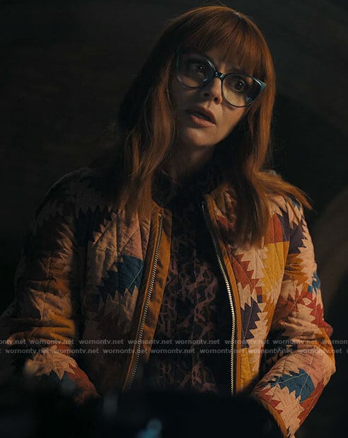 Ms Thornhill’s quilted geometric jacket on Wednesday