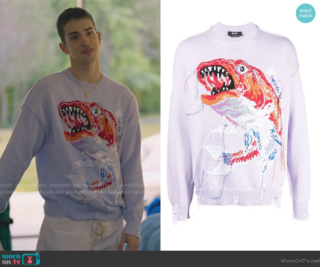 MSGM Distressed graphic-intarsia jumper worn by Patrick Blanco (Manu Rios) on Elite