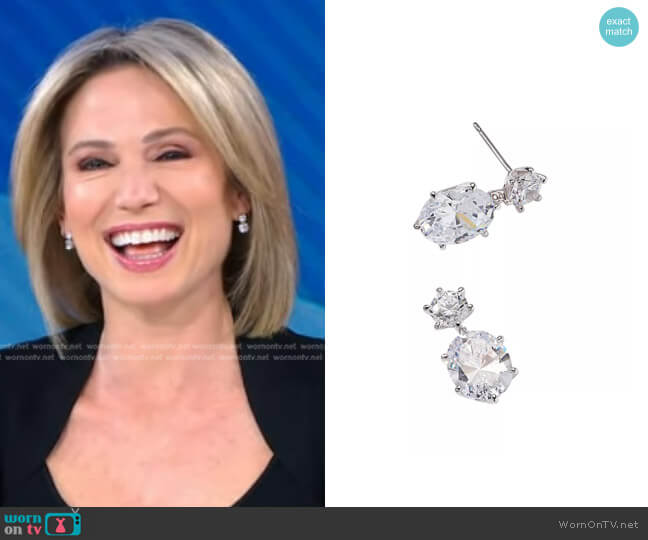 Nadri Frolic Cubic Zirconia Oval Drop Earrings worn by Amy Robach on Good Morning America
