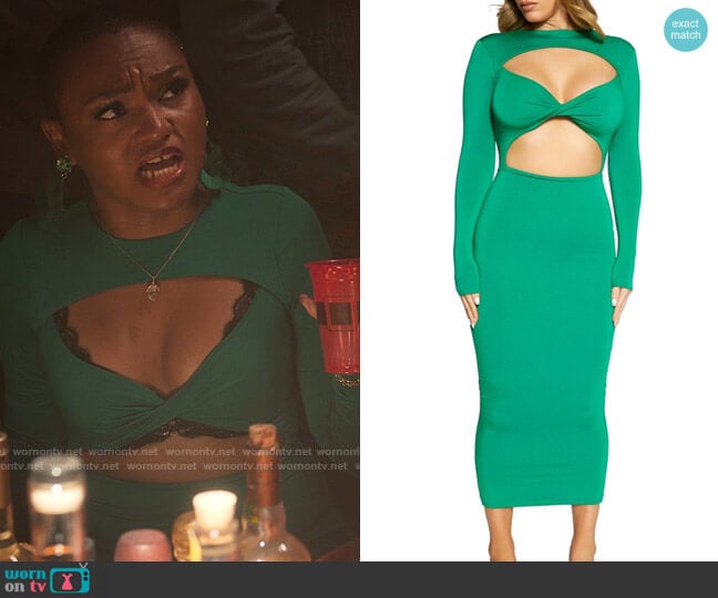 Naked Wardrobe Twist Cutout Midi Dress worn by Jocelyn (Lauren Lolo Spencer) on The Sex Lives of College Girls