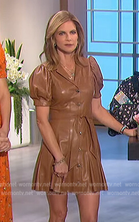Natalie’s brown leather mini shirtdress on The Talk