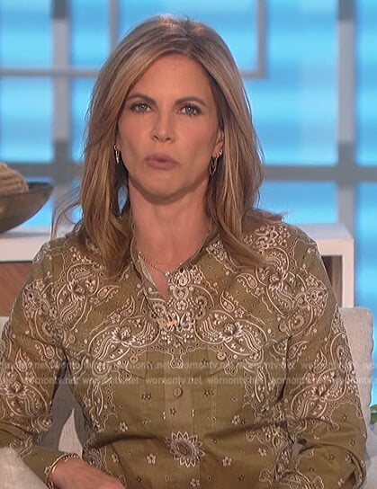 Natalie’s green bandana print blouse on The Talk