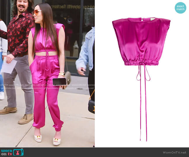 Nicholas Rey Cropped Silk Tank Top worn by Angie Katsanevas on The Real Housewives of Salt Lake City