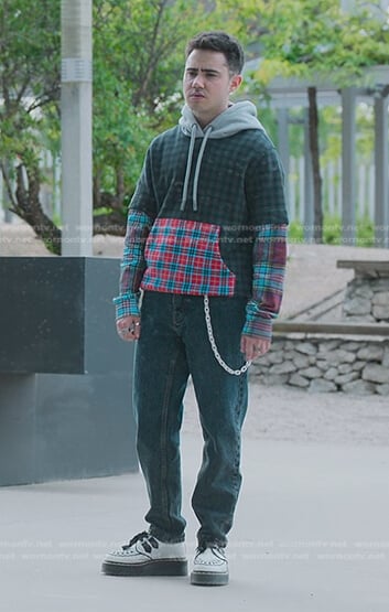Nico’s mixed plaid hoodie on Elite