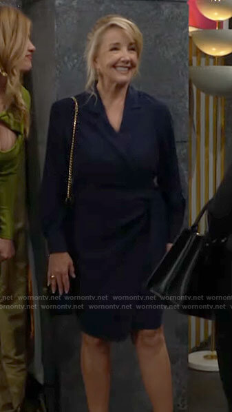 Nikki’s navy blue wrap dress on The Young and the Restless