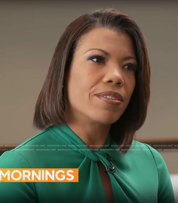 Nikole Killion’s green twist neck dress on CBS Mornings