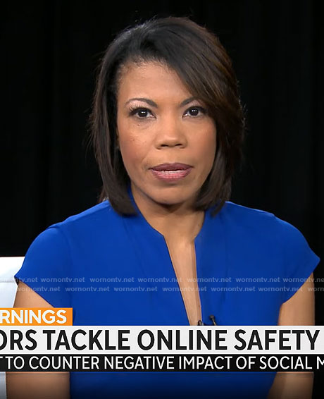 Nikole Killion’s blue split-neck dress on CBS Mornings