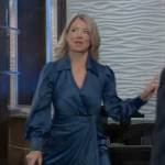 Nina’s teal blue satin wrap dress on General Hospital