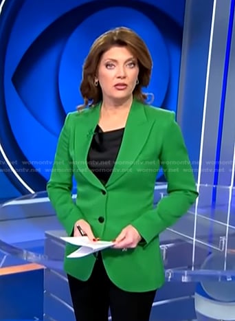 Norah’s green blazer on CBS Evening News