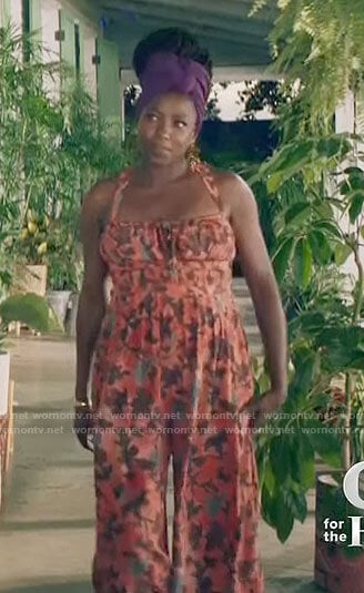Nova’s orange floral jumpsuit on Queen Sugar