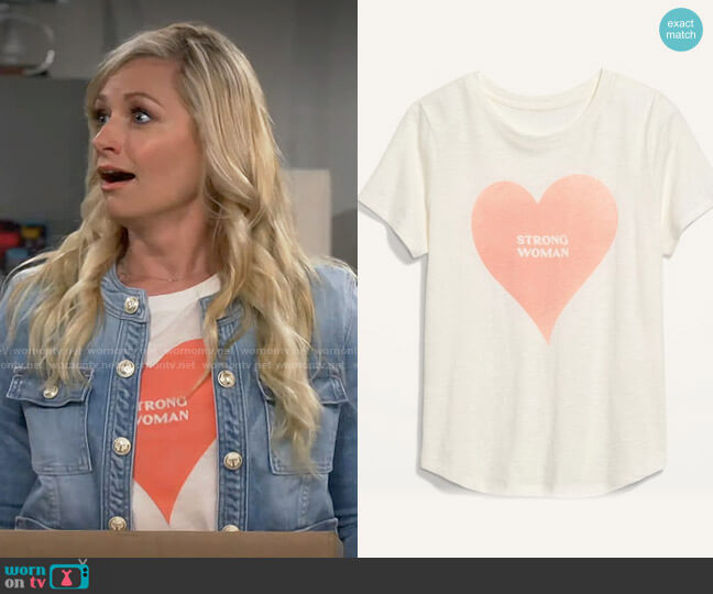 Old Navy Strong Woman Graphic Tee worn by Gemma (Beth Behrs) on The Neighborhood
