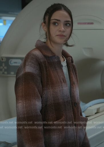 Olive’s pink plaid shacket and sweatshirt on Manifest