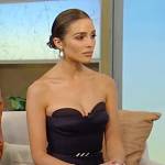 Olivia Culpo’s striped strapless dress on Tamron Hall Show