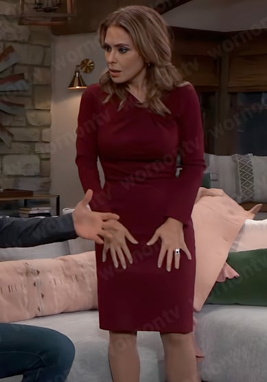 Olivia’s burgundy gathered dress on General Hospital