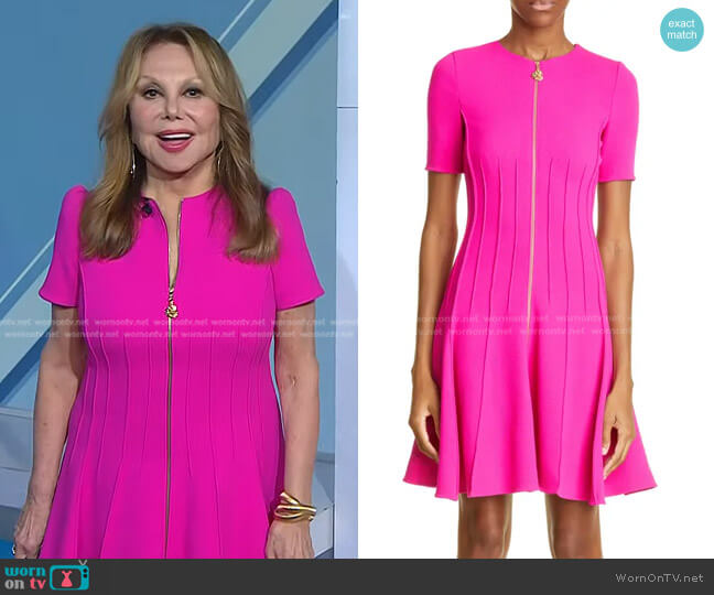Oscar de la Renta Pintuck Zip Front Wool Blend Fit & Flare Sweater Dress worn by Marlo Thomas on Today