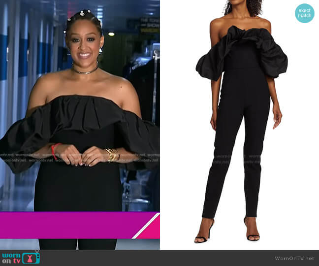 Oscar de la Renta Strapless Drape Skinny-Leg Jumpsuit worn by Tia Mowry on Today