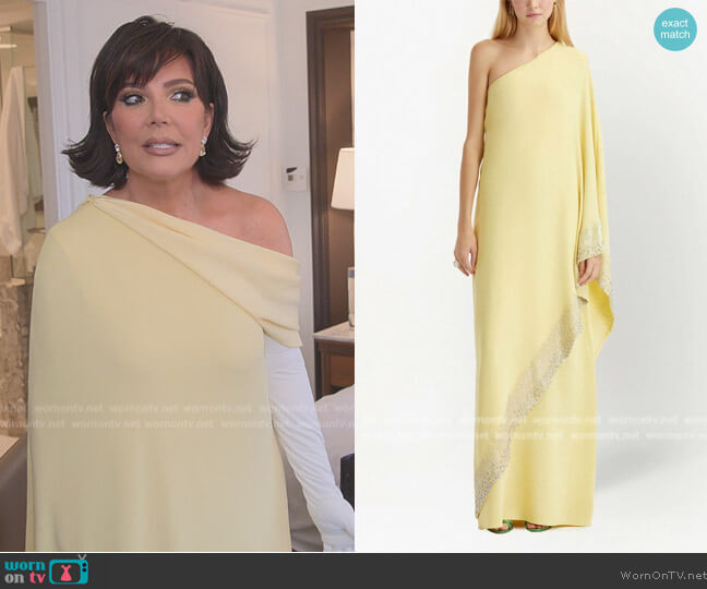 Oscar de la Renta One-Shoulder Embellished Caftan worn by Kris Jenner (Kris Jenner) on The Kardashians