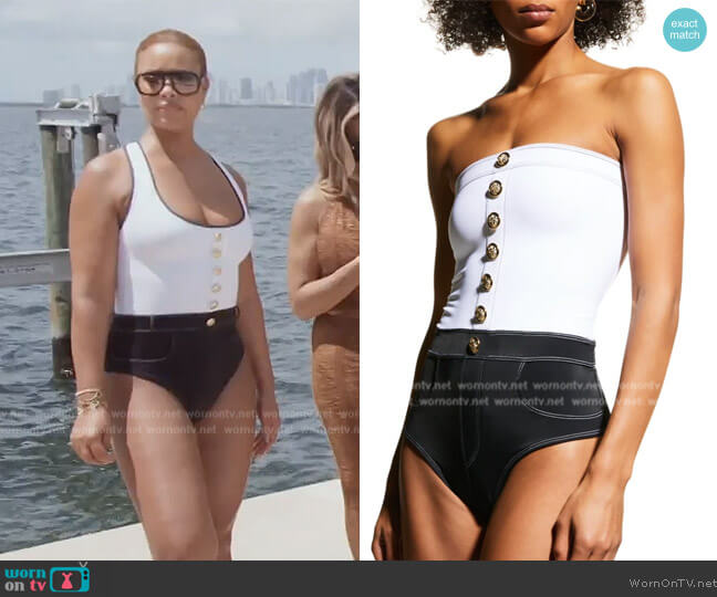 Oye Swimwear Lavinia Bandeau One-Piece Swimsuit worn by Gizelle Bryant on The Real Housewives of Potomac