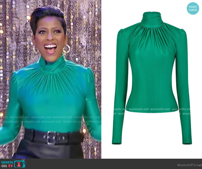 Paco Rabanne Ruched long-sleeved jersey top worn by Tamron Hall on Tamron Hall Show