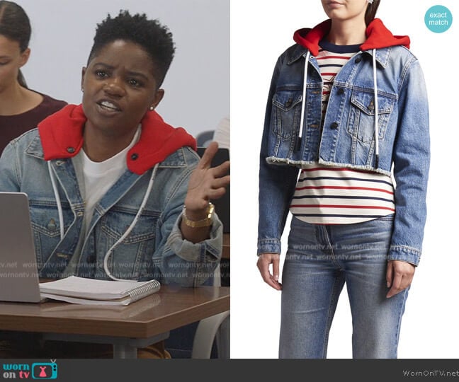 Palm Angels Cropped Denim Jacket with Removable Hood worn by Tamia Cooper (Bre Z) on All American