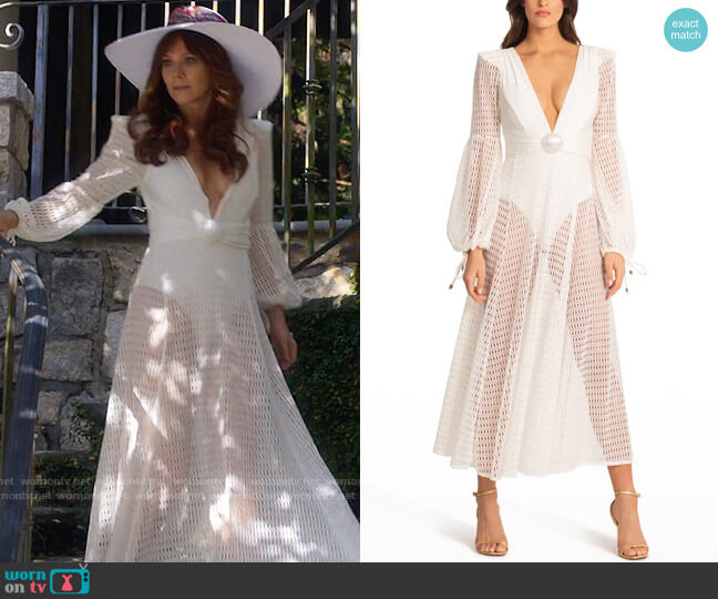 PatBo Long-Sleeve Mesh Beach Maxi Dress worn by Nicolette Roman (Anna Friel) on Monarch