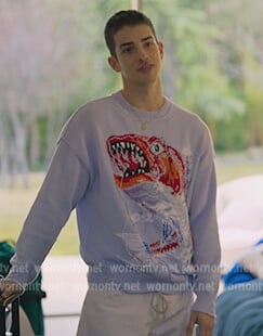 Patrick’s lavender fish graphic sweatshirt on Elite