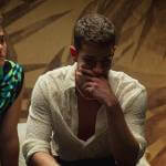 Patrick’s white crochet knit shirt on Elite