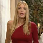 Phyllis’s red one-shoulder top and plaid pencil skirt on The Young and the Restless