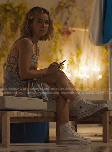 Portia’s crochet mini dress on The White Lotus