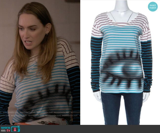 Prada Stripes And Eye Print Cotton Long Sleeve T-Shirt worn by Tess Van De Berg (Jamie Clayton) on The L Word Generation Q