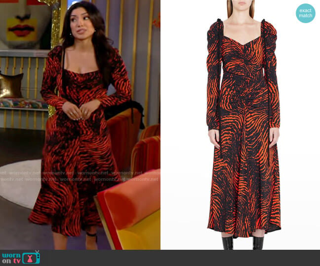 Proenza Schouler Painted Spiral-Print Dress worn by Audra Charles (Zuleyka Silver) on The Young and the Restless