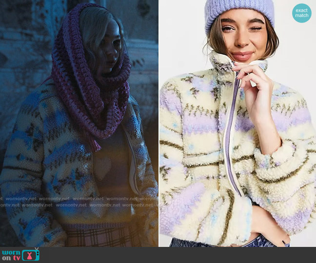 Pull & Bear Cropped Printed Teddy Jacket worn by Enid Sinclair (Emma Myers) on Wednesday