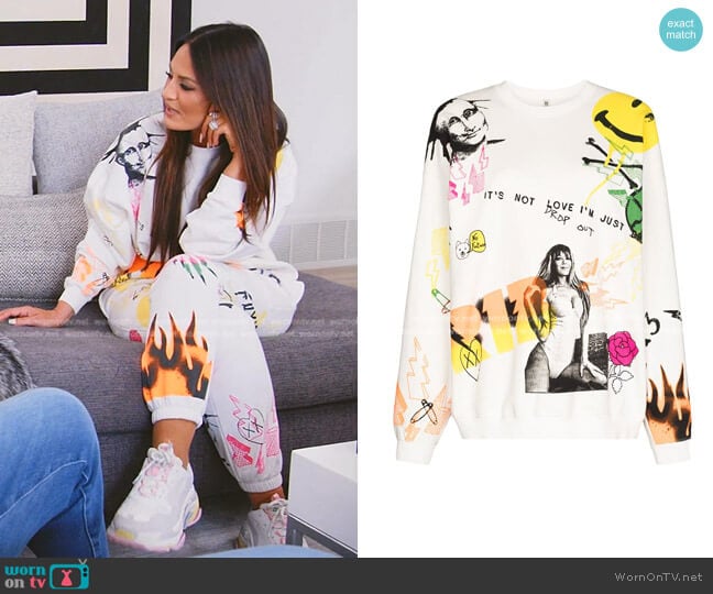 R13 Graffiti-Print Cotton Sweatshirt worn by Lisa Barlow on The Real Housewives of Salt Lake City
