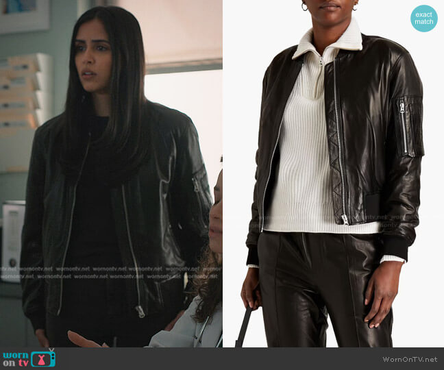 Rag & Bone Manston leather bomber jacket worn by Saanvi (Parveen Kaur) on Manifest