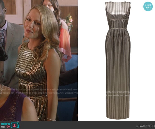 Rasario Pleated Maxi Dress Trimmed with Edging worn by Laura Baker (Monet Mazur) on All American