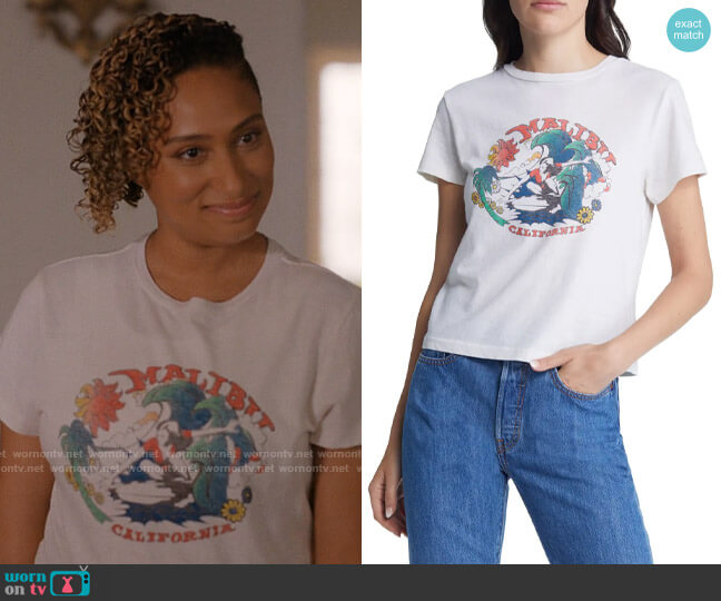 Re/Done Classic Malibu Graphic Tee worn by Sophie Suarez (Rosanny Zayas) on The L Word Generation Q