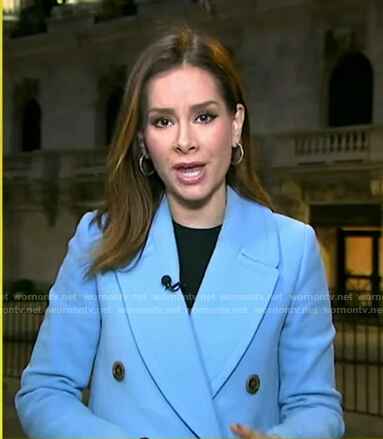 Rebecca’s blue double breasted coat on Good Morning America