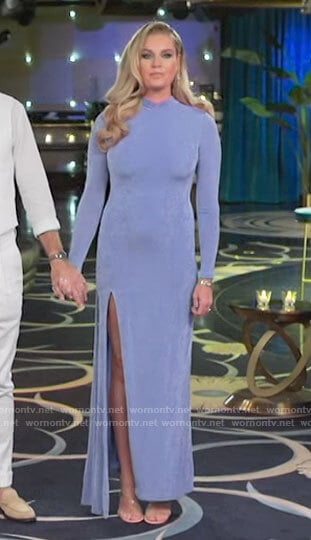 Rebecca’s blue long sleeved gown on The Real Love Boat