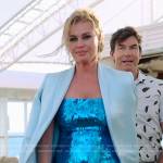 Rebecca’s blue sequin mini dress and mint blazer on The Real Love Boat