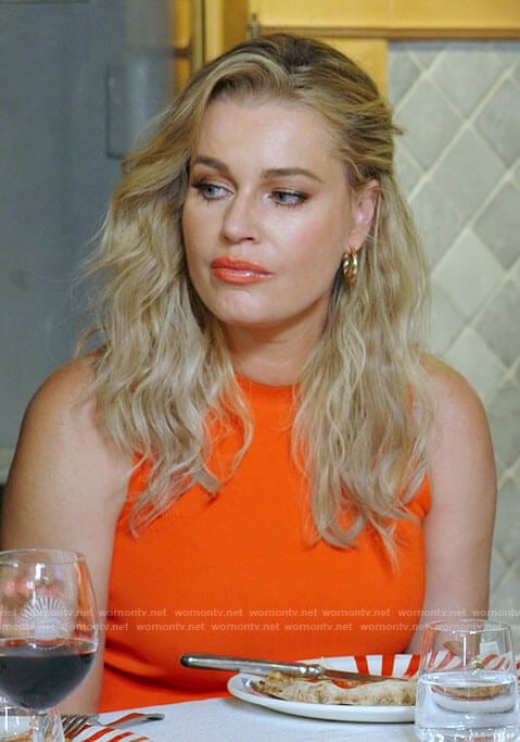 Rebecca’s orange sleeveless knit dress on The Real Love Boat