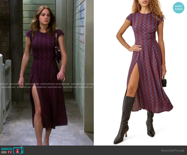 Reformation Gavin Midi Dress in Marron worn by Stephanie Johnson (Abigail Klein) on Days of our Lives