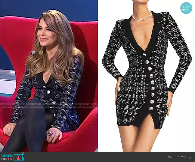 Retrofete Metallic Ribbed Knit Mini Dress in Black/Houdnstooth worn by Paula Abdul on Today