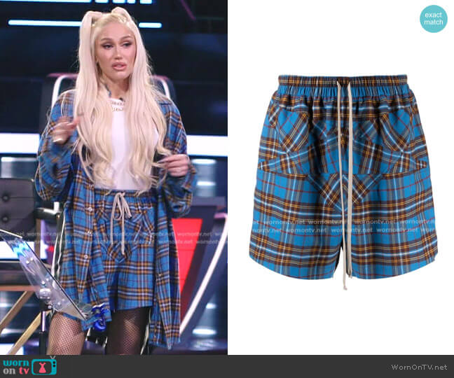 Rick Owens Panelled Plaid Drawstring Short worn by Gwen Stefani on The Voice